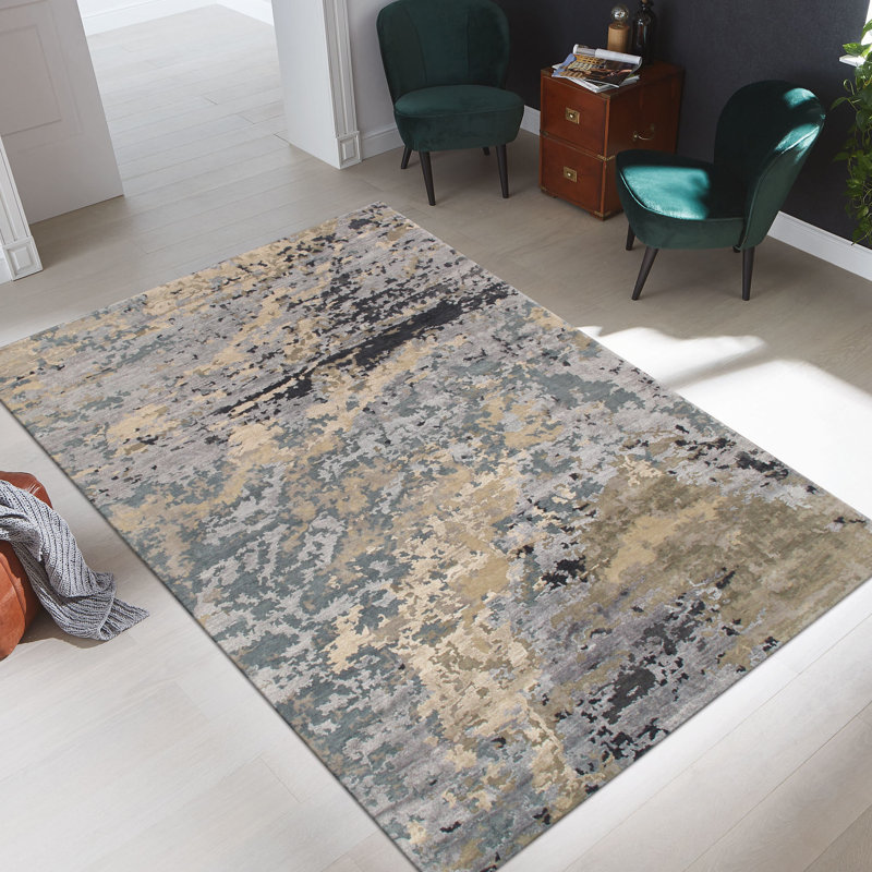 Tapis camouflage beige / gris / brun noué à la main