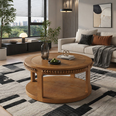 Round Solid Wood Coffee Table & Sofa Table - Two-Tier Thickened Top, Sturdy Legs