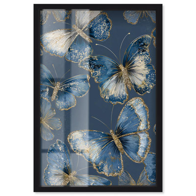 Décoration murale bleue Golden Wings I Shadowbox Print par Art Remedy, cadre noir, 21 x 31