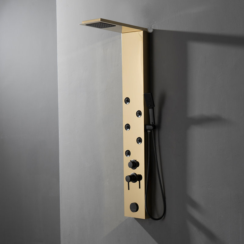 4-way Diverter Shower Tower Panel System with Fixed Shower Head, Black Gold