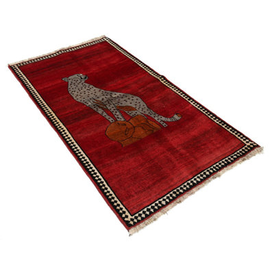 Red Hand Knotted Cheetah Design Rug 3'6"X 6'4"