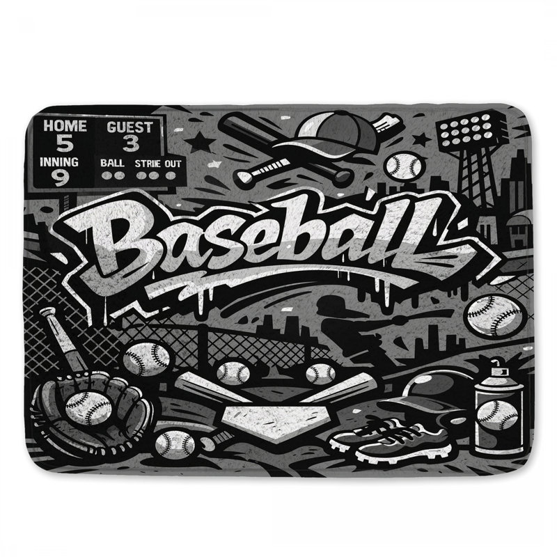 Tapis de bain Baseball Game Elements, 24in W x 17in L