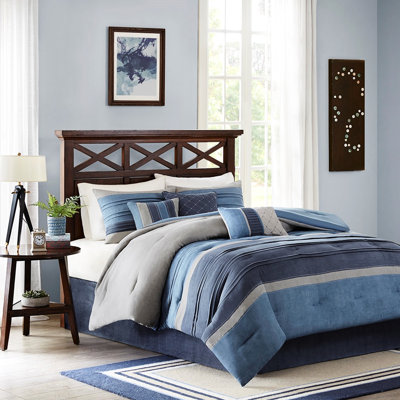 Édredon grand 7 pièces bleu marine - Matériau, rembourrage, literie lavable à la machine de style transitionnel, taie décorative