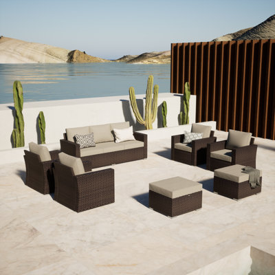 Shanden Wicker 7 - Person Patio Conversation Set with Cushions