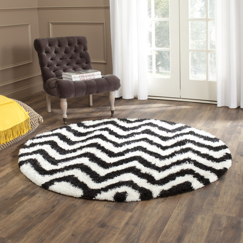 Barcelona Shag Hand Tufted Performance Chevron Rug, Round 5'
