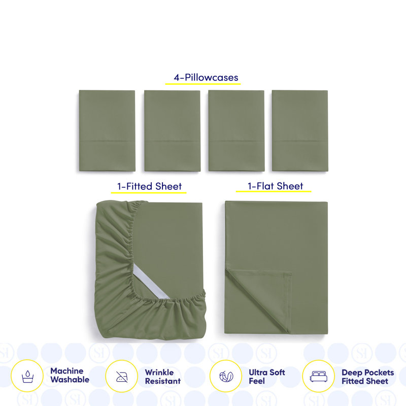 Luxurious Soft Microfiber Sheet Set with Bonus Pillowcases, Sage, Cal. King Sheet Set with 4 Pillowcases