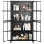 Armoire de rangement en métal, vitrine avec portes en verre trempé et tablettes réglables, armoire de rangement décorative pour l'intérieur