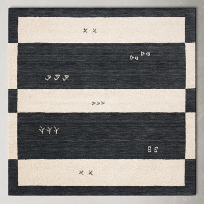 Santiago Cream Black Handmade Wool Geometric Rug