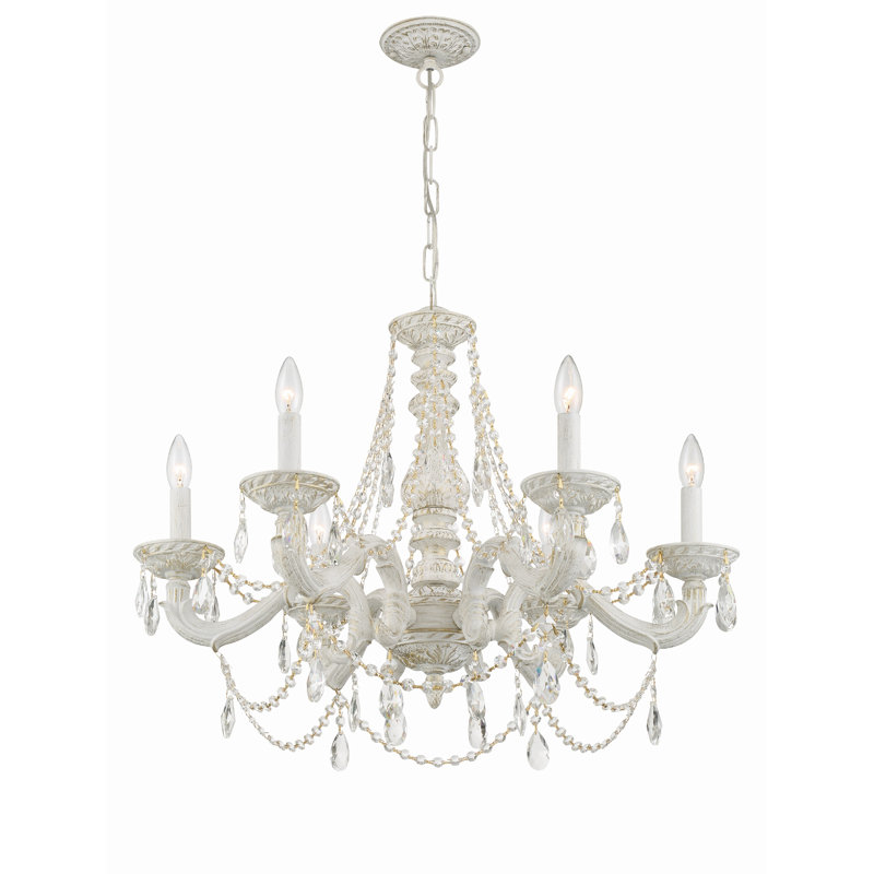 Lustre traditionnel / classique à 6 lumières de style bougie Abagail, Majestueux bois poli, Blanc antique