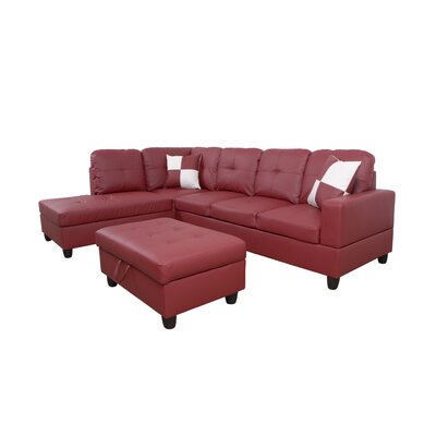104"" Wide Faux Leather Left Hand Facing Stationary Sofa & Chaise with Ottoman -  Lifestyle Furniture, AP-094A