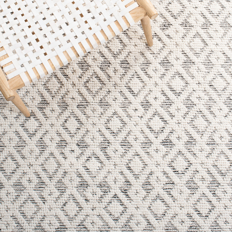 Tapis géométrique en laine / gris tissé à la main Vermont, Carré 6 pi