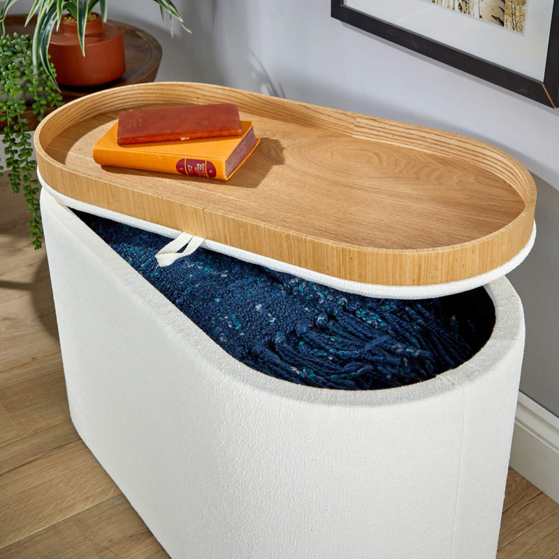 Aurie 77cm Wide Rectangle No Pattern Standard Ottoman with Storage, White