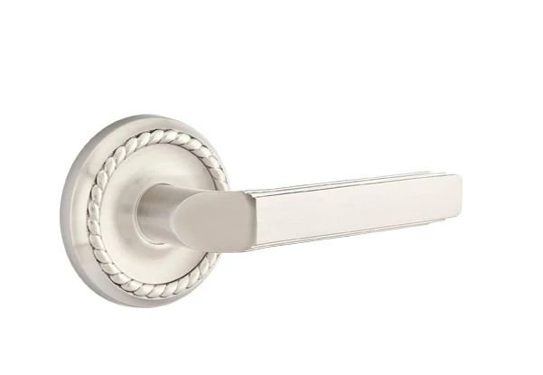 Mortaise intérieure Emtek Passage avec rosette en corde et levier Milano, Gauche, Nickel satiné