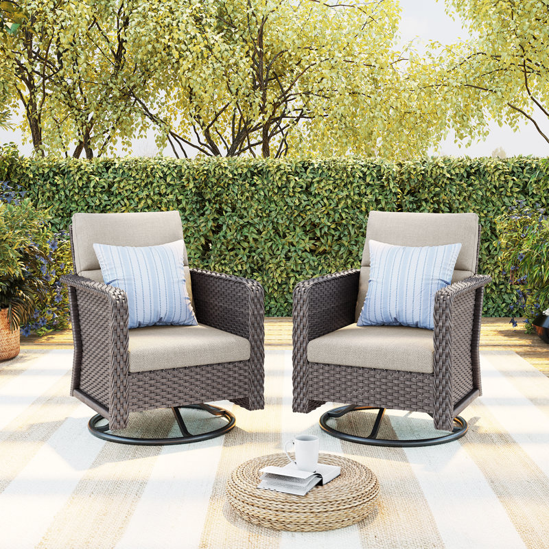 2 Pieces Patio Conversation Set With Swivel Rocking Base, Beige
