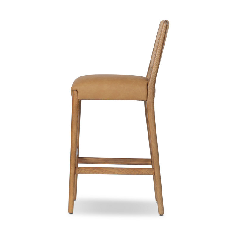 ROTHLER Stool, Counter Stool (27” Seat Height), Tan Ash, Maestro Camel/Genuine Leather
