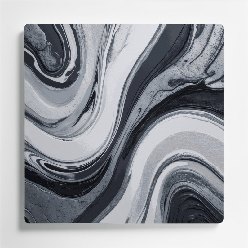 Abstrait fluide, art mural gris en métal 87, H 16 po x l 16 po