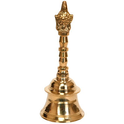 10-Inch Handcrafted Brass Vaishnava Ritual Bell with Sacred Conch & Chakra Symbols - Traditional Hindu Temple Bell for Home Altar, Meditation & Spiritual Practice