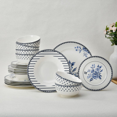 Service de table en porcelaine rétro bleu de 24 pièces pour 6 pers.