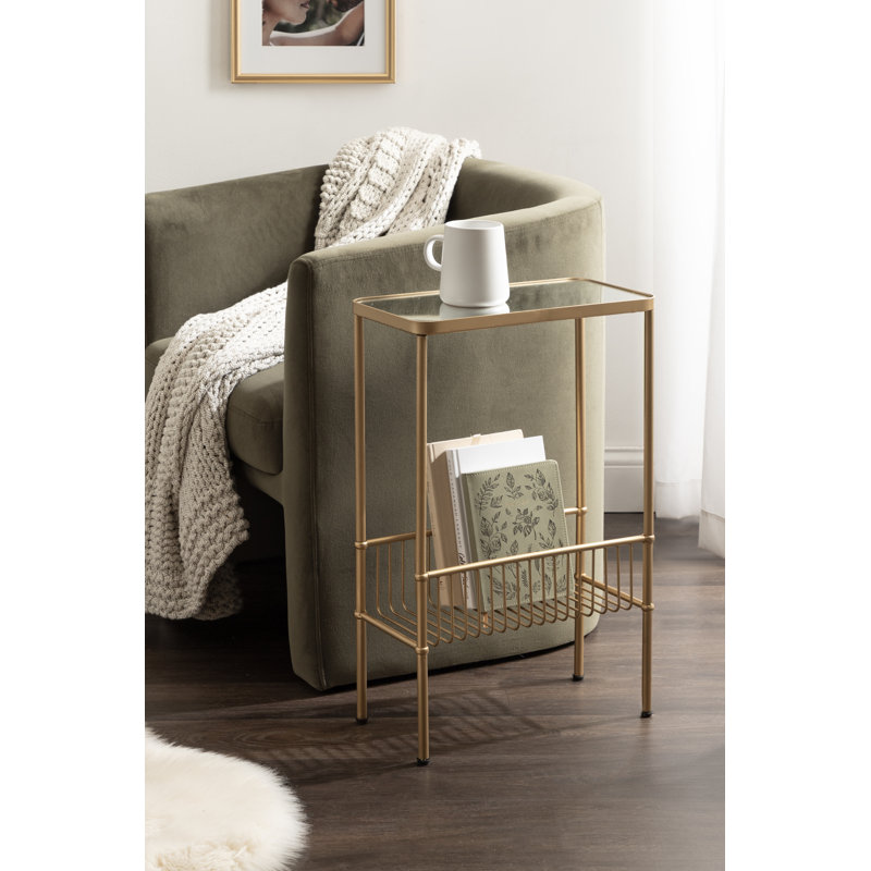 Trubey Mirrored Narrow Side Table with Storage Rack