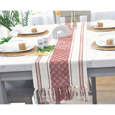 Boho Cotton Woven Table Runner With Tassels