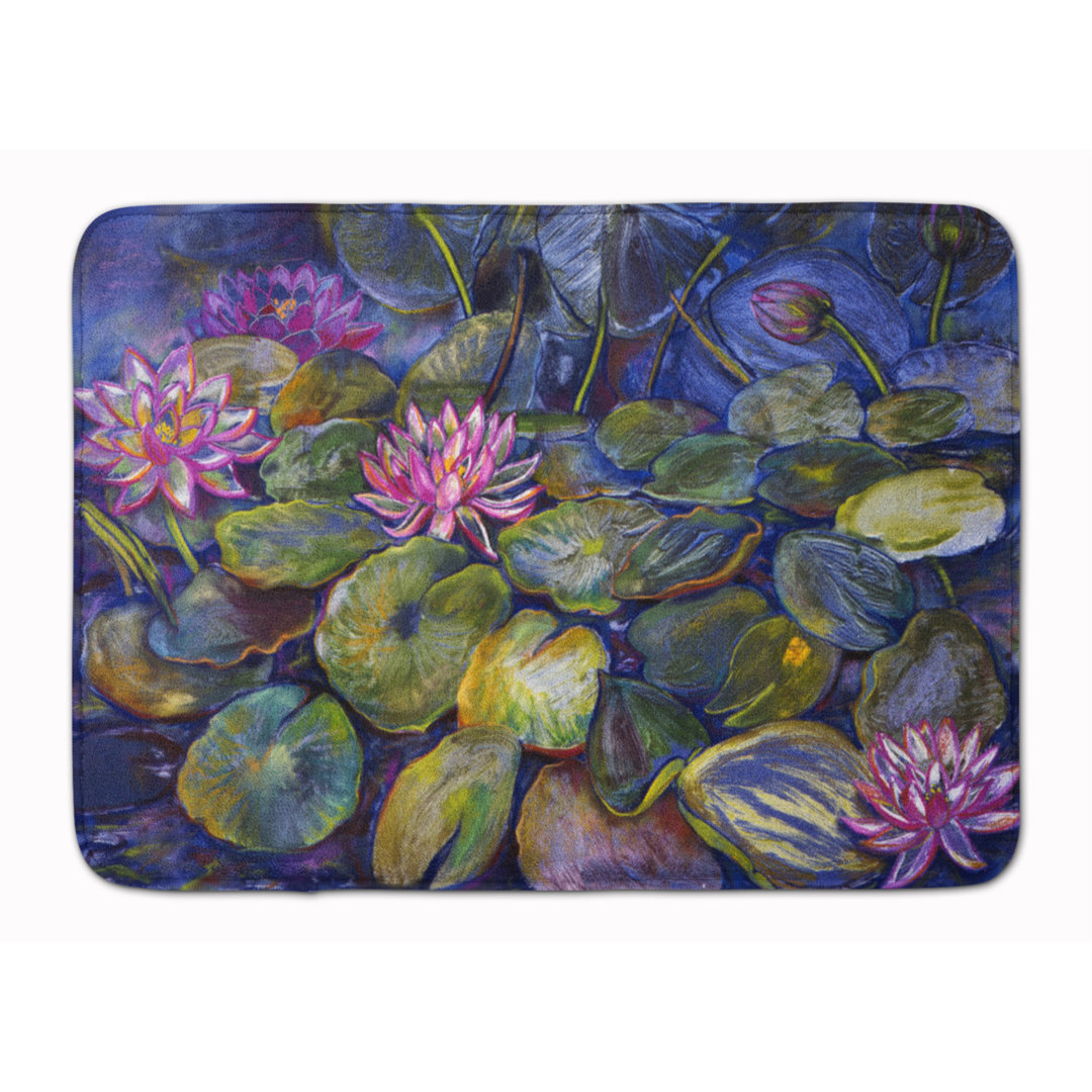 Mccluster Waterlilies by Neil Drury Rectangle Microfiber Non-Slip Floral Bath Rug Red Barrel Studio®