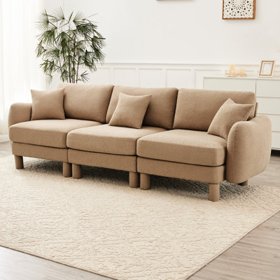 Café 3 avec tissu bouclé, pieds uniques et cylindriques, style moderne pour le salon ou le salon, structure avec ressorts et système de ressorts