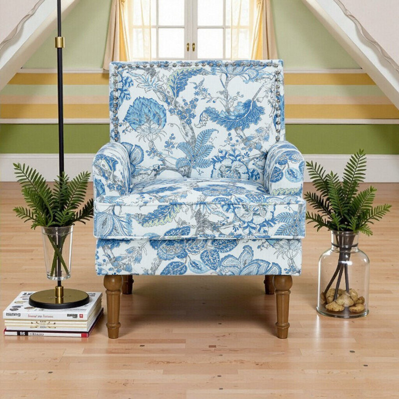 Fauteuil d'appoint rembourré Farmhouse, Bleu