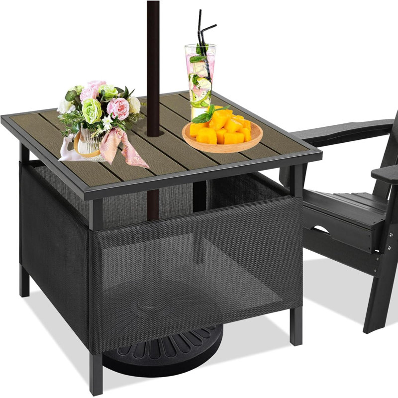 Adirondack Square Side Table With Umbrella Hole, Pool Composite Patio Table,HDPE End Tables For Backyard,Pool, Indoor Companion, Easy Maintenance & Weather Resistant