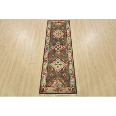 Tapis de style tribal en laine noué à la main 2 pi 1 po x 6 pi 2 po Kazak