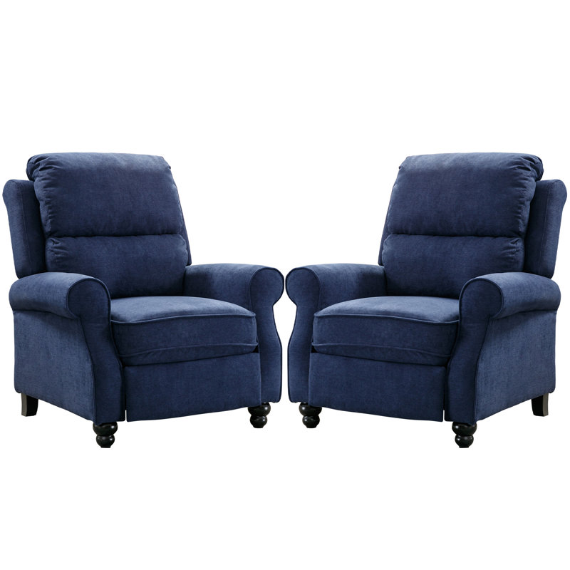 Fatih 35.4" W Push-Back Recliner, Blue Polyester Blend