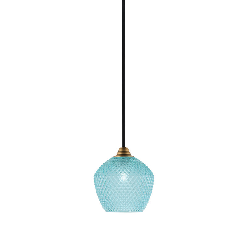 Mini-luminaire suspendu Mukkesh, Sarcelle, Noir mat / laiton