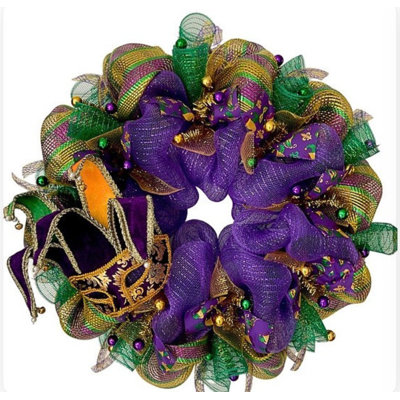 Mardi Gras Jester Mask Wreath