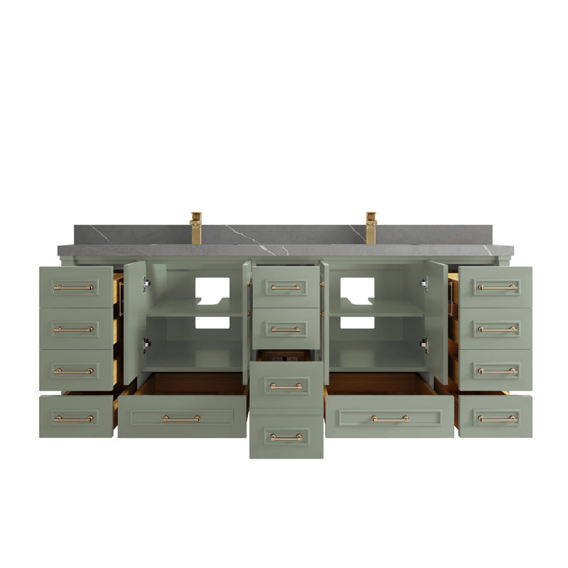 Ensemble de meuble-lavabo double 84 po Aberdeen, Quartz gris Piatra, À feuilles persistantes