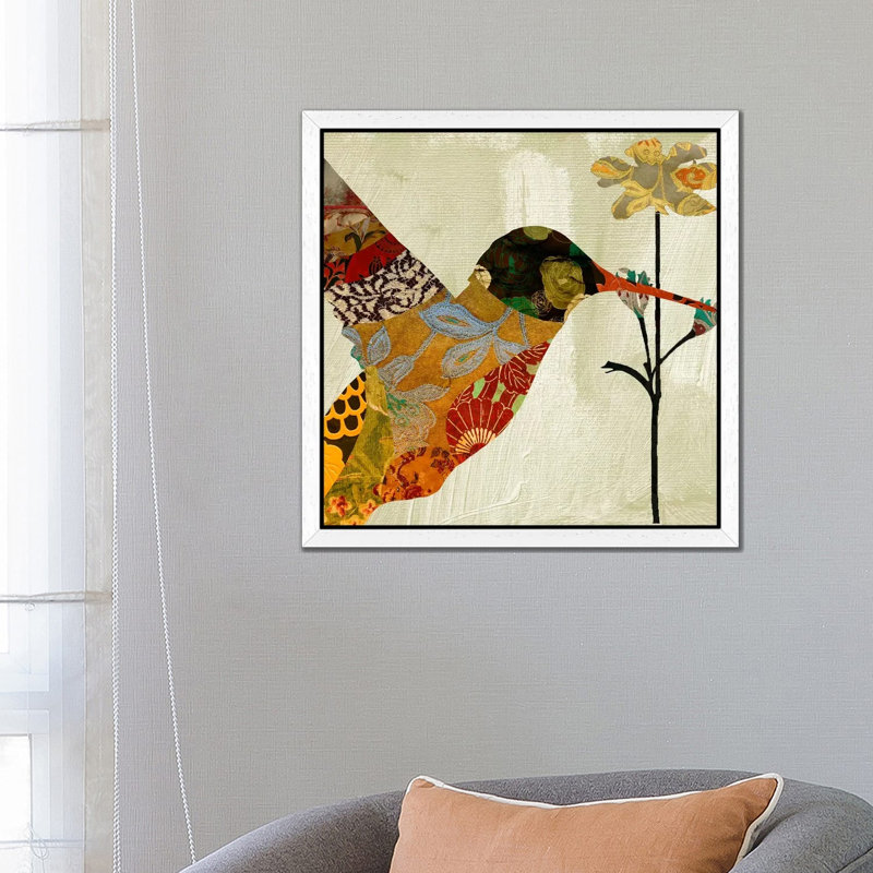 Humming Bird Brocade III by Color Bakery - Print on Canvas, White Framed, 66.04 cm H x 66.04 cm W