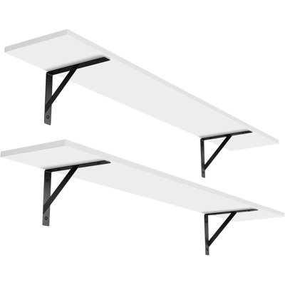 Ensemble de 2 longues tablettes murales - Très grandes tablettes flottantes avec supports en métal robustes pour le salon, la salle de bain, la chambre à coucher, la cuisine - Tablettes de rangement murales robustes