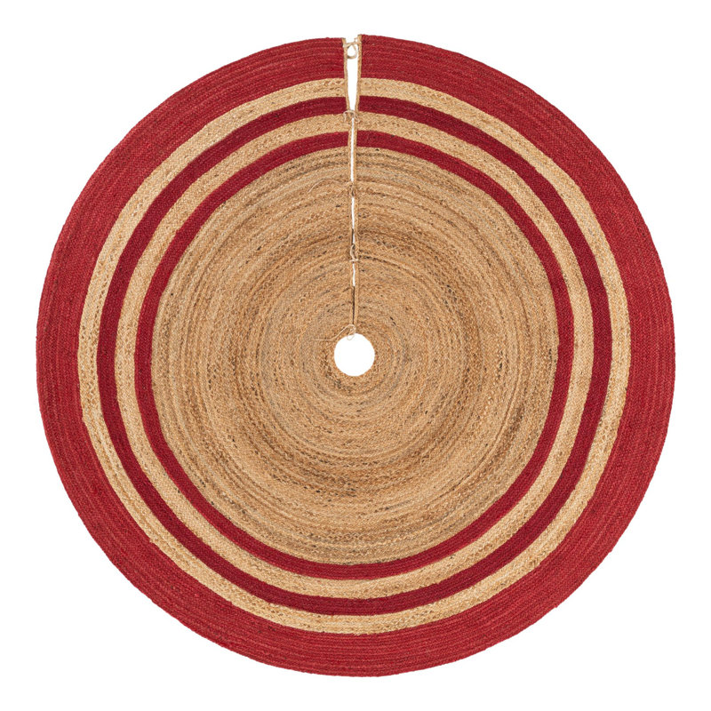 Jupe d'arbre de Noël à tisser Unique, Rond 7 pi 1 po, Beige / Rouge