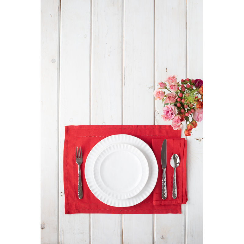Cotone Linens Cotton Rectangle Placemats, Red