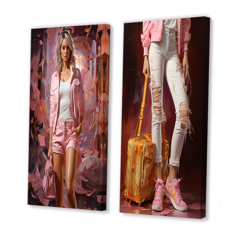 In Style Woman Denim Elegance - Ensemble de 2 décorations murales tendance, Toile tendue, H 28 po x l 25 po