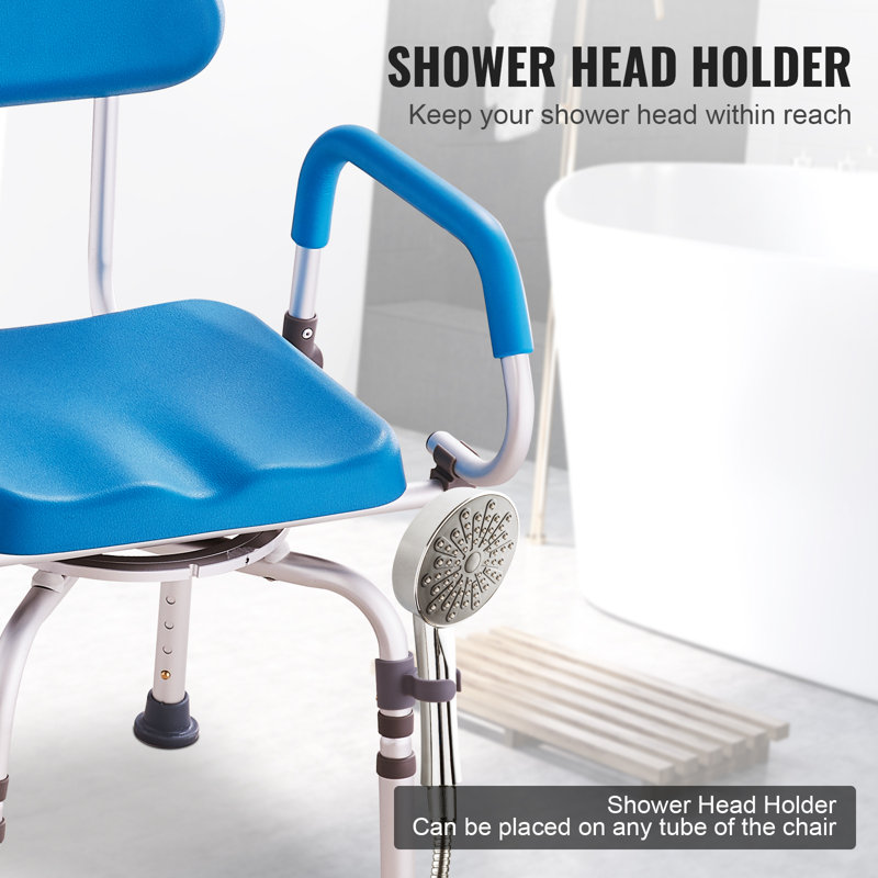 Blue Adjustable Swivel Shower Chair with Padded Seat