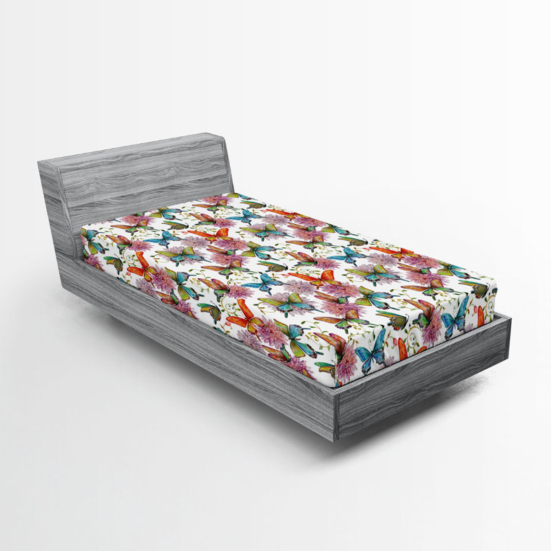 Ambesonne Fitted Sheet 2-Pack, Beige/Purple/Blue Floral, Twin XL Fitted Sheet