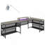 Bureau en forme de U avec support de moniteur à bande DEL pour prises de courant, bureau en L avec tablette de rangement, bureau de jeu pour bureau à domicile, rétro