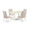 L'ensemble de table de cuisine 5 pièces pour 4 personnes comprend une table de salle à manger rectangulaire avec pieds en V et 4 chaises rembourrées en tissu crème, lin brossé blanc-868689494-868689497-868689498