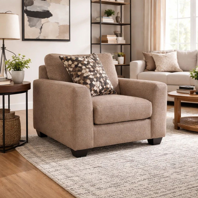 Fauteuil surdimensionné Teu, 1 coussin décoratif, accoudoirs sur rail, suède polyester taupe