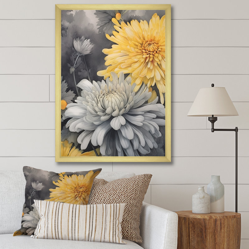 «Yellow Yellow Mums Spendor», reproduction sur toile, Cadre photo doré simple, H 40 po x l 30 po x P 1,5 po