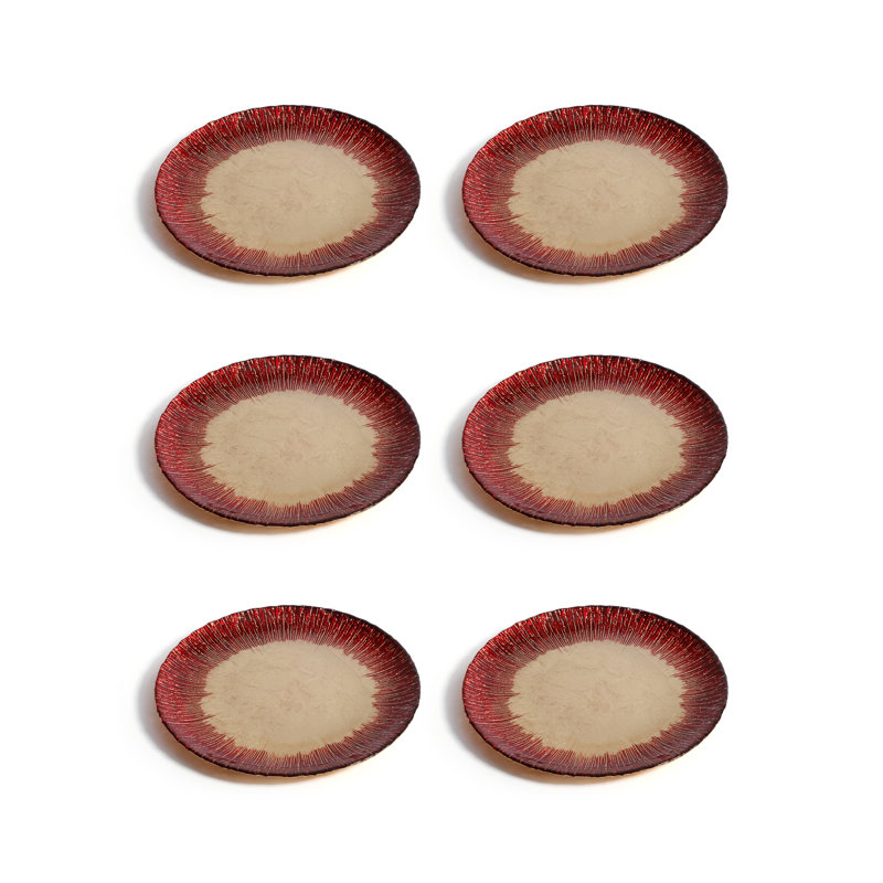 Assiettes à dessert célestes en verre, ensemble de 6, Doré / rouge