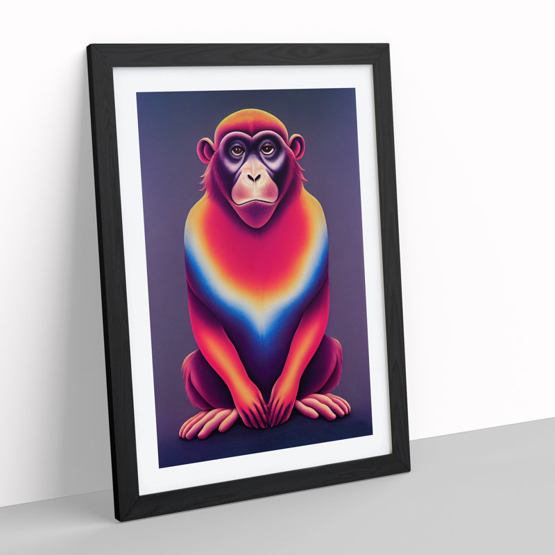 Vibrant Monkey - Single Picture Frame Print, Black, 64cm H x 46cm W x 2cm D