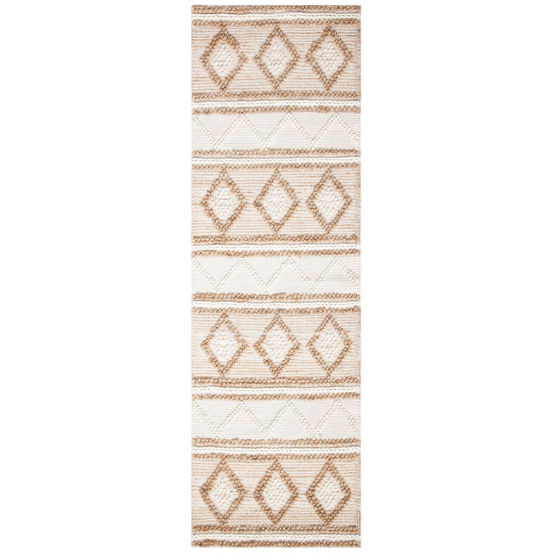 Felipe Natural Fiber Flat Weave Jute/Wool/Cotton Geometric Rug in Beige/Ivory, Runner 2'6" x 10'