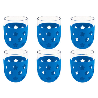 Party Sleeve Flower Acrylic Stemless Wine Glass - Blue - 15.5 oz