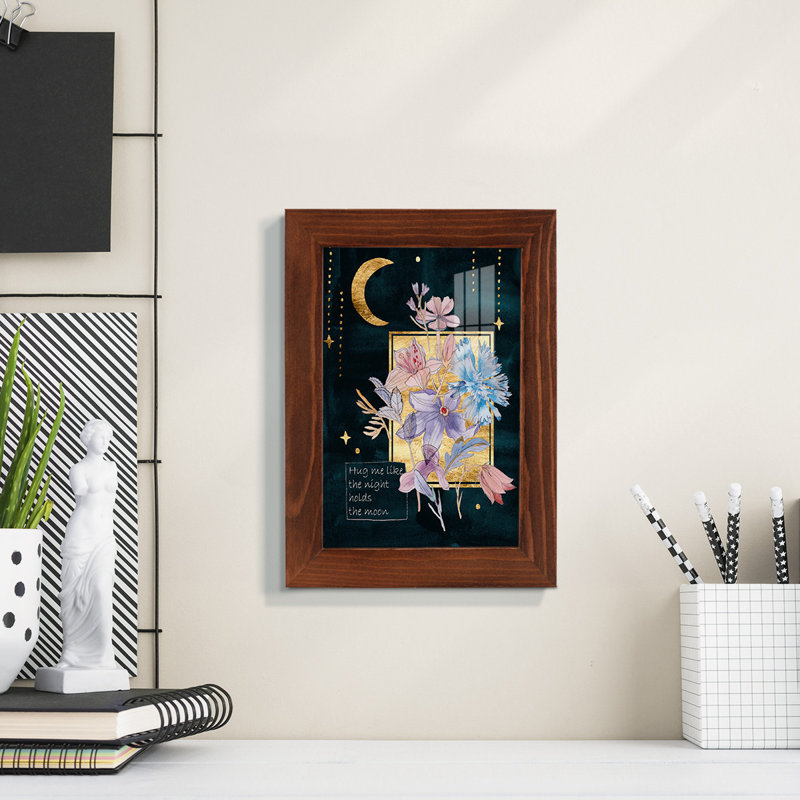 " Moonlight Flowers III ", 6" H x 4" W x 1" D, Chestnut Framed Paper