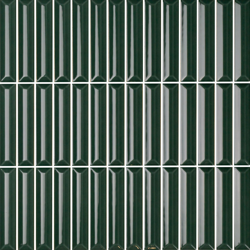 Hashi 4" x 12" Kit Kat Fluted Glossy Wall Tile, Green